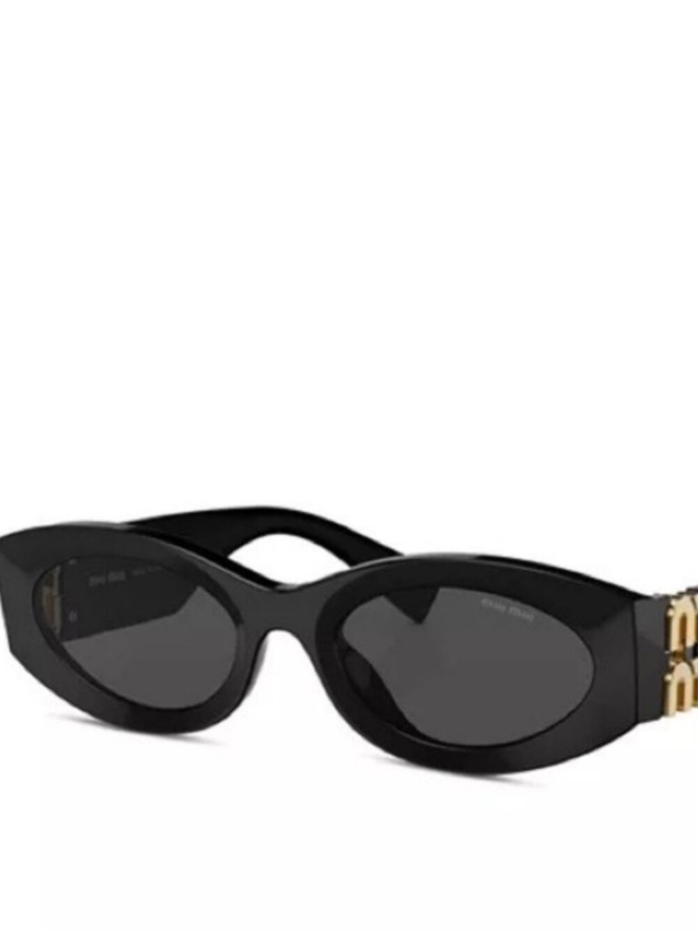 Miu Miu Black Cat-Eye Sunglasses with Gold Logo Temples